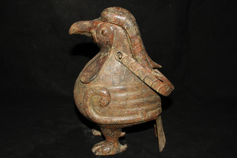 中国古美術【鳳鳥尾尊】青銅器 吉祥鳥 銅器 置物 骨董 酒具 純銅製 鳥形工芸品 青銅器 盛酒器 国宝写し 青銅酒器『春秋趙卿鳥尊』 淘宝 銘文