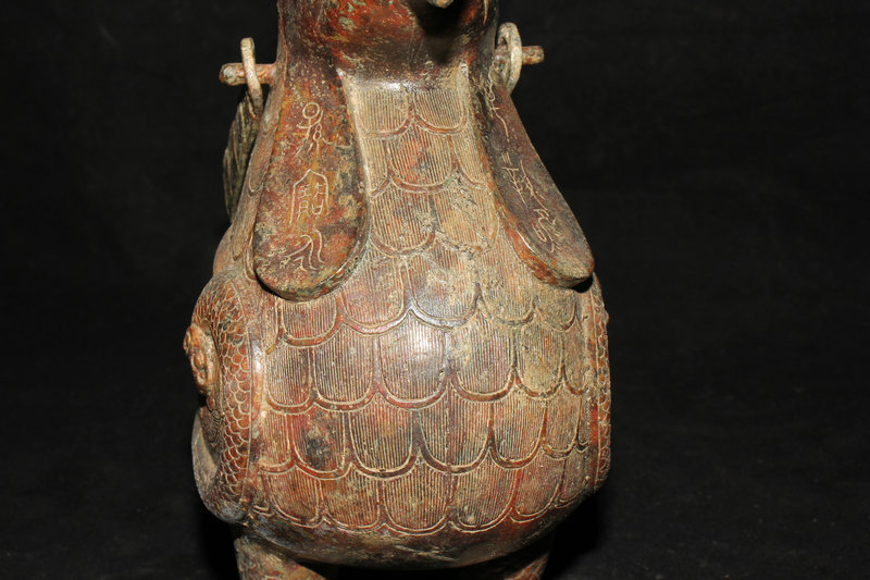 中国古美術【鳳鳥尾尊】青銅器 吉祥鳥 銅器 置物 骨董 酒具 純銅製 鳥形工芸品 青銅器 盛酒器 国宝写し 青銅酒器『春秋趙卿鳥尊』 淘宝 銘文