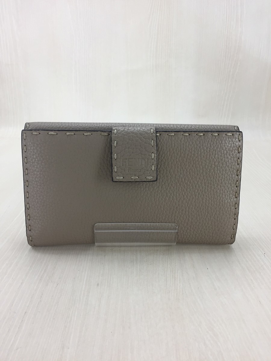 FENDI◇ピーカブー/セレリア/Wホック/長財布/レザー/BEG/グレー
