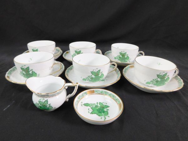 正規品，送料無料 810 HEREND HVNGARY カップ&ソーサー6客セット&クリーマー アポニーグリーン 金彩 HANDPAINTED/ヘレンド 送料870円(ヘレンド)｜売買されたオークション情報、yahooの商品情報をアーカイブ公開 - ヘレンド