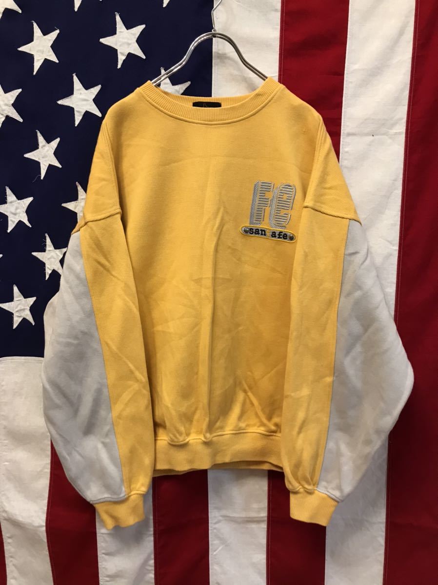 santa fe イエロー オーバーサイズ トレーナー　総刺繍　レア　サンタフェ □Santa Fe□サンタフェ□ヴィンテージ□刺繍ロゴ□スウェット