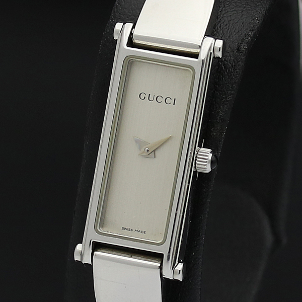 1円☆稼働品【GUCCI/グッチ】1500L シルバー文字盤 スクエア バングル
