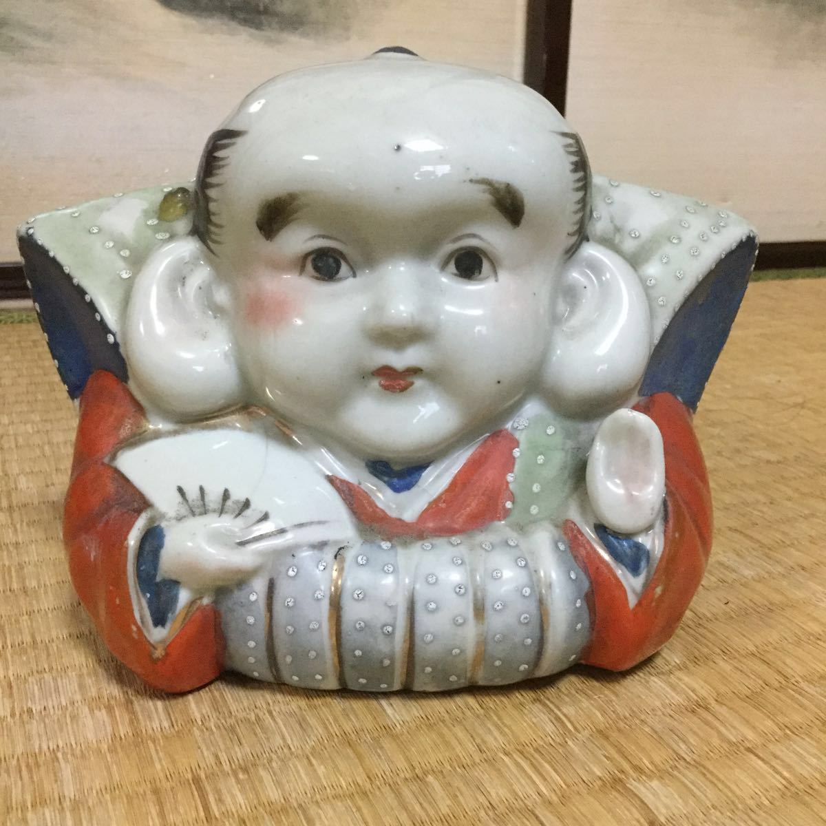福助人形？ 彩色 昭和レトロ 焼き物人形 珍品 開運来福 商売繁盛
