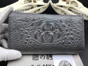 特大コブ【ワニ革×ヘビ革内装仕上げ】クロコダイル 長財布 頭部と背革使用 ラウンドファスナー 本革 一枚革 本物保証 ワニ革 グレー