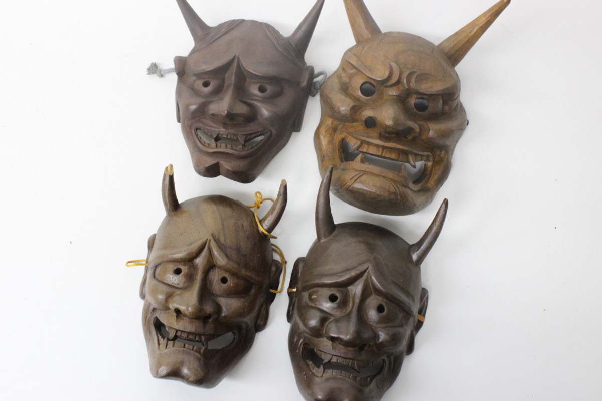 般若 お面 木彫 まとめて○USED 般若面 お面 魔除け 般若 【公式通販】