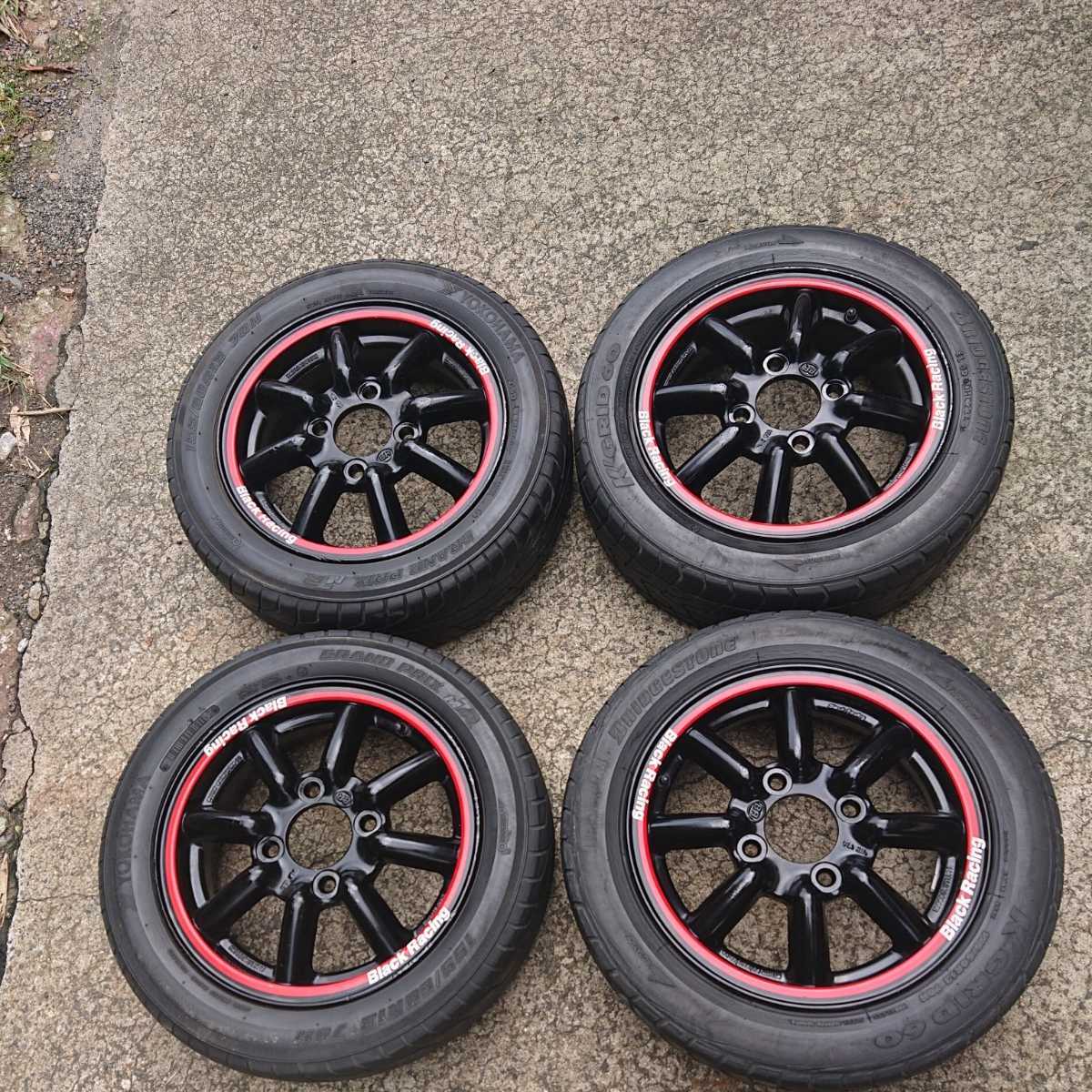 155/60R13タイヤ付きBlackRacingアルミホイール4本セットPCD110の4穴 