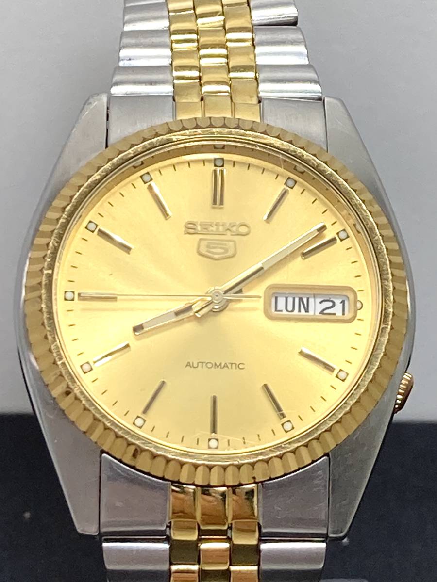 1円～稼働品 SEIKO 5 自動巻き 裏スケルトン 7S260-0500 メンズ 1円