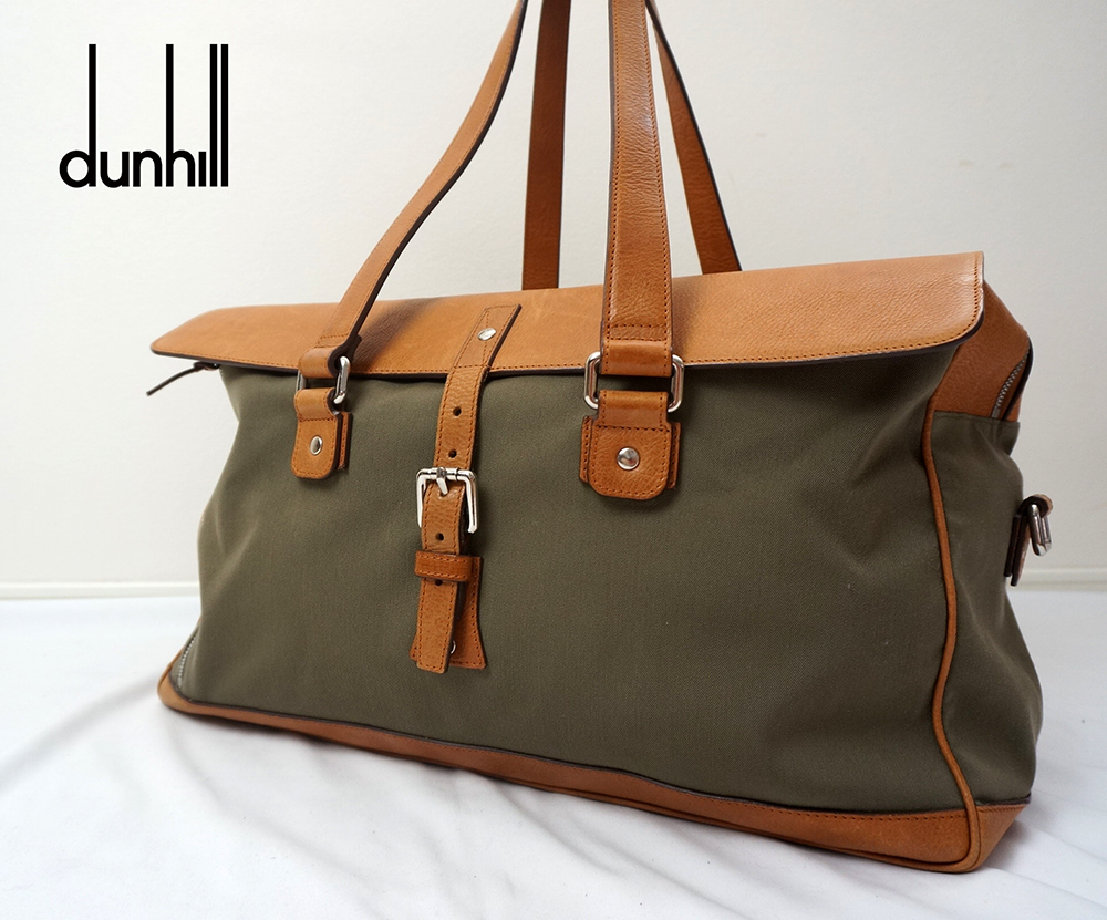 希少 dunhill ダンヒル レザー×キャンバス ロゴ刻印入り ボストン 