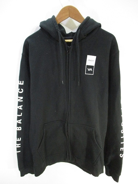ルーカ RVCA スウエット ジップアップ パーカー 長袖 ロゴ プリント 裏パイル 黒 ブラック M メンズ