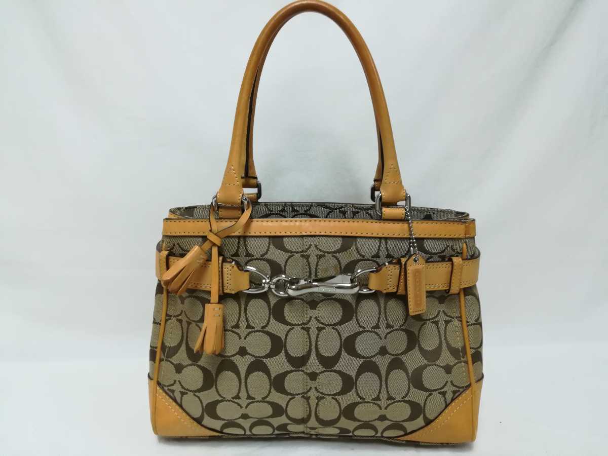 COACH シグネチャー トートバッグ ジャガード レザー F08K06 ベージュ 