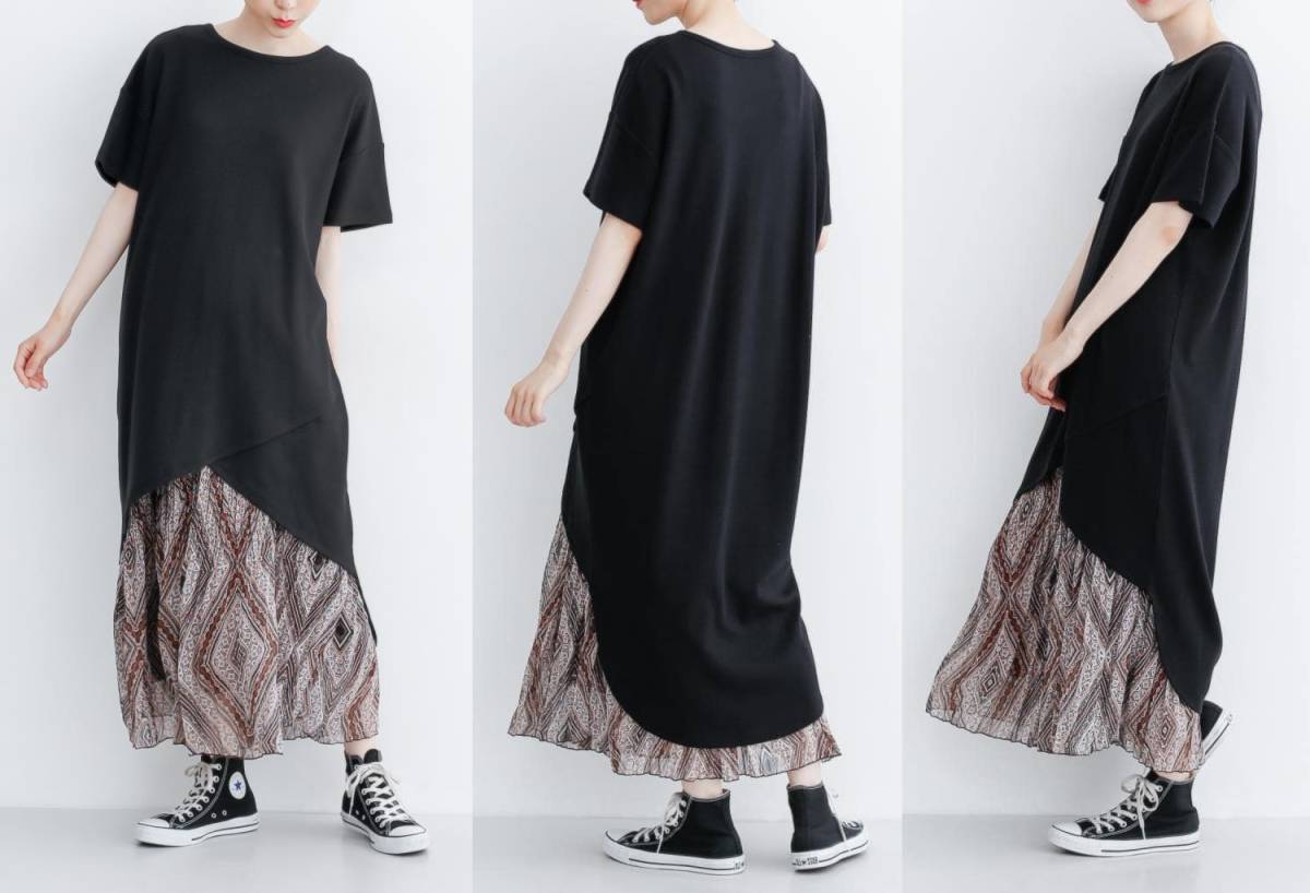 3色あり 後ろが長い半袖tシャツワンピース プルオーバーチュニック 変形ロングワンピ 黒 フリーm L Lサイズ 売買されたオークション情報 Yahooの商品情報をアーカイブ公開 オークファン Aucfan Com