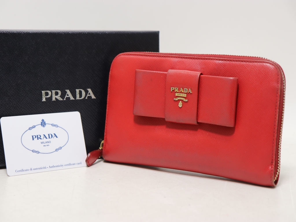全国無料，安い 1円☆正規良品【プラダ】ラウンドファスナー付き長財布