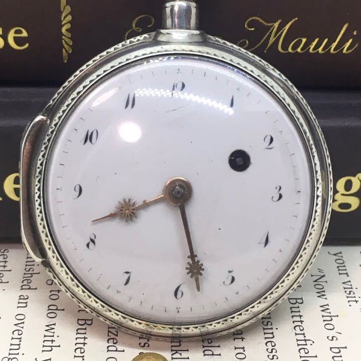 【希少稼働品】19世紀初頭 フランス バージ ヒュージー 懐中時計 純銀ケース Verge fusee ナポレオン 時代 アンティーク 