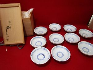 大日本永楽造 牛染付角皿 5客 古染付牛絵向う付 5客 | 賢祥堂 うつわ店