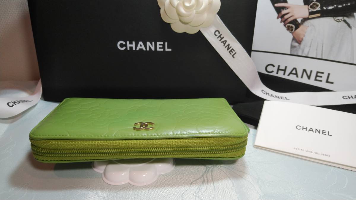 良品CHANEL（シャネル）カメリア 長財布 ピンク チェーンウォレット