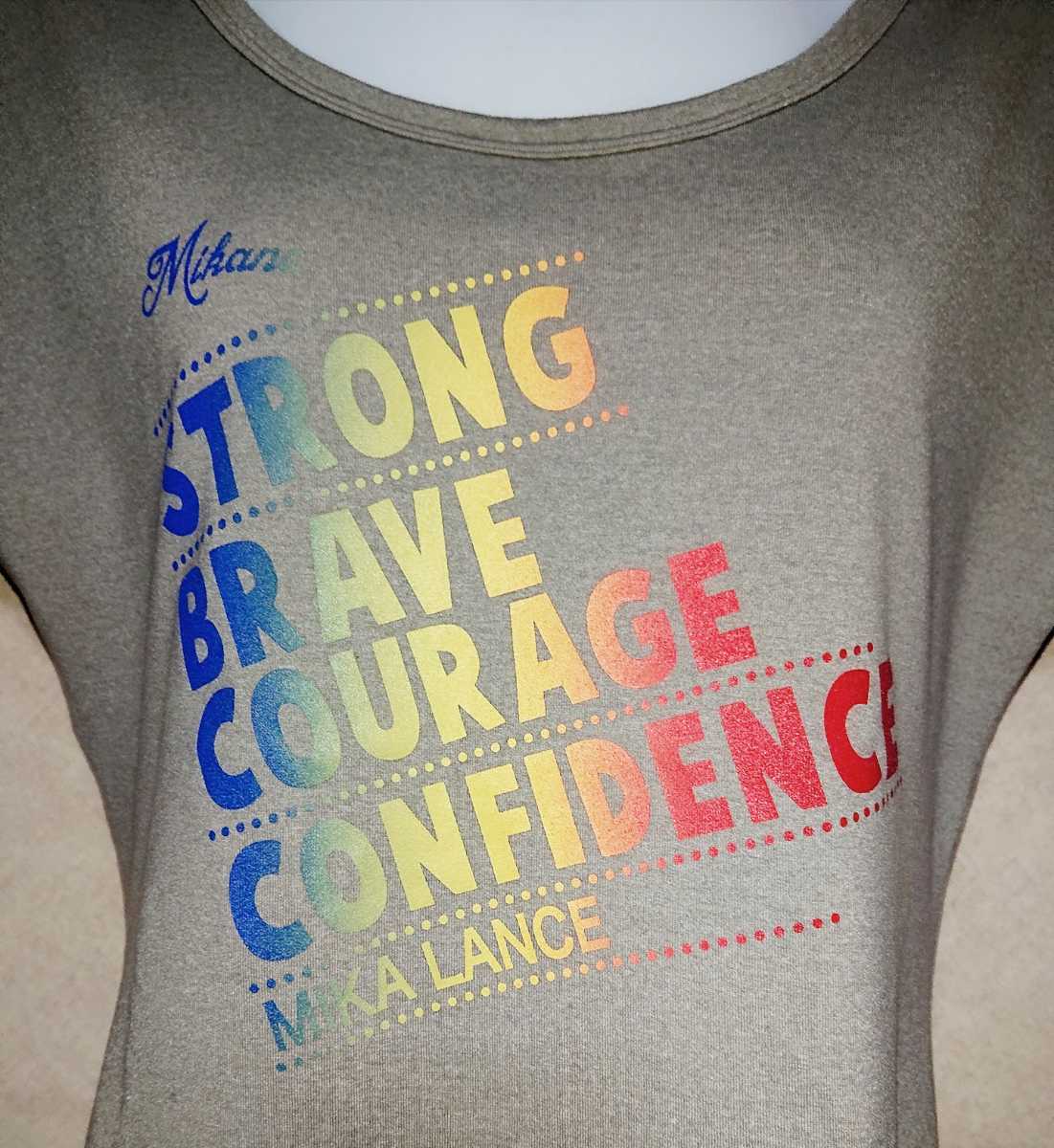 ★美品ミカノmikanoTシャツ（グレー/レインボーロコ）ヨガ　ピラティス　ダンス　エアロビクス　フィットネス　ヨガウェア　アシメ　個性的_5