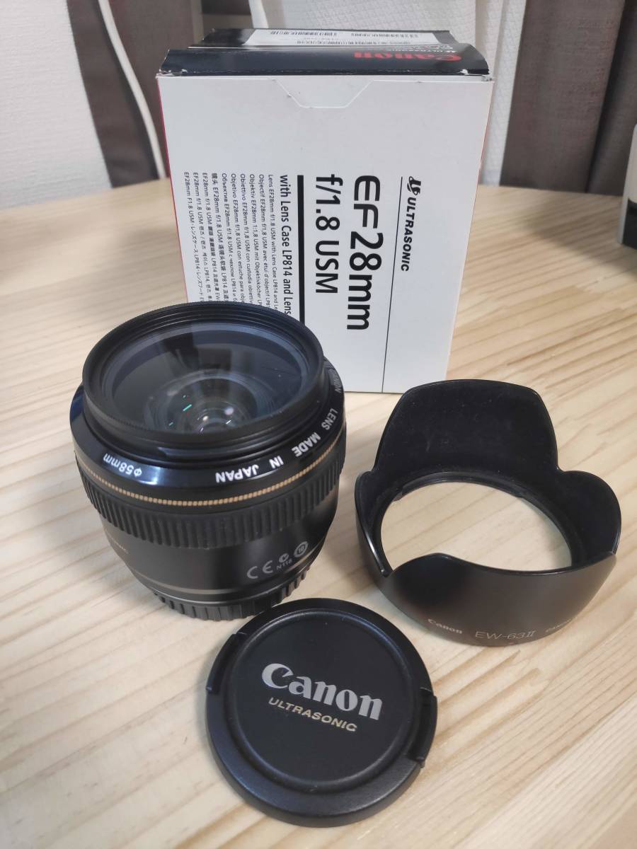 フルサイズ対応 単焦点 Canon EF 28mm F1.8 USM 中古美品 箱・フード・フィルタ付き (光学系綺麗）入門に！