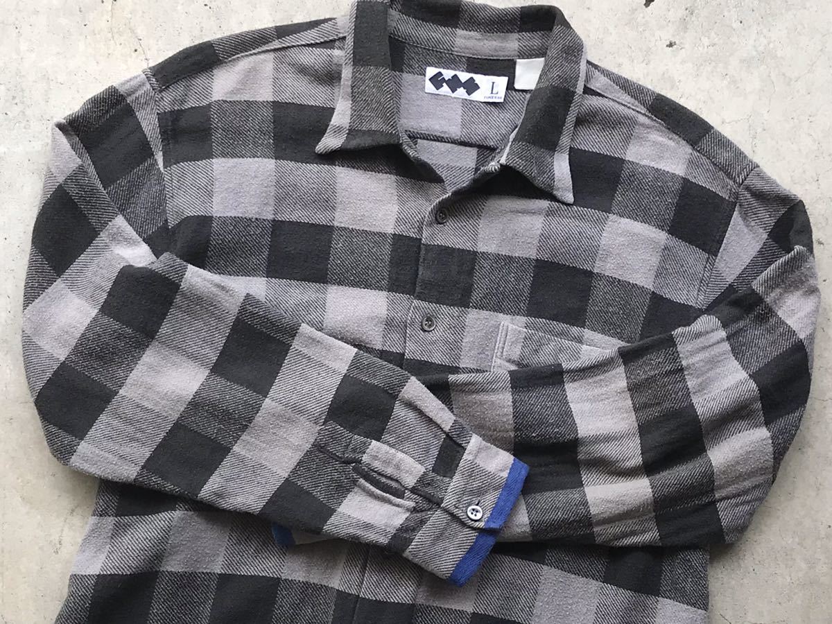 初期 90s FINESSE×GOODENOUGH オープンカラー チェック柄 ネルシャツ L