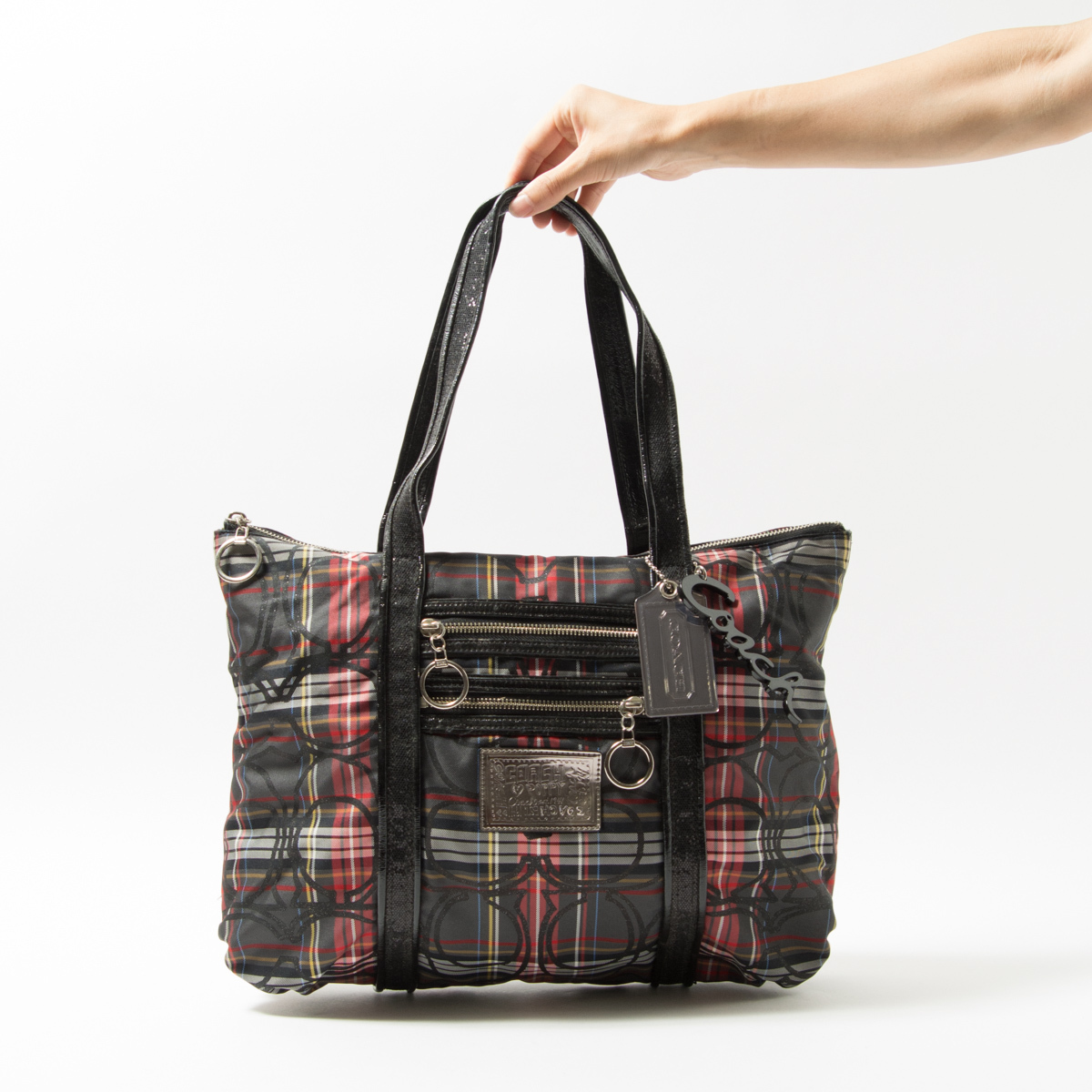 品質保証，人気SALE 1円スタート COACH POPPY コーチ G0982-14360 チェック柄&times;プリントナイロントートバッグ シンプル かわいい B4 黒 ブラック系(トートバッグ)｜売買されたオークション情報、yahooの商品情報をア かばん、バッグ