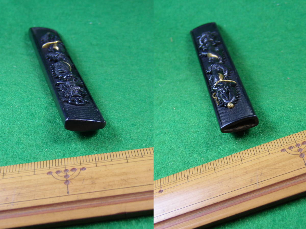 小柄.利伽羅龍龍の図.保存刀装具.カラクリ留.極細密.優品.金色絵.江戸