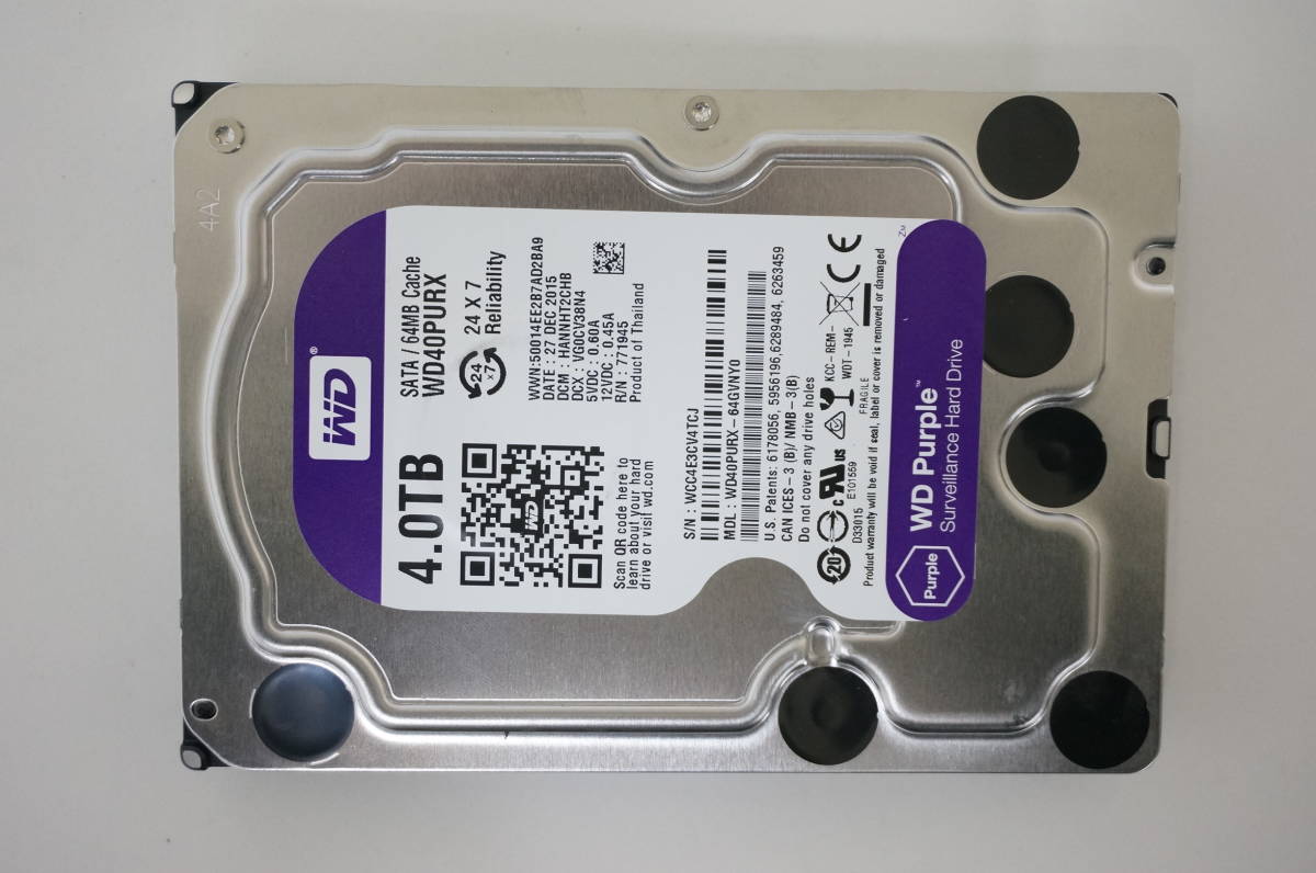 【中古品#KH177/使用時間9350h】3.5インチ 内蔵HDD SATA WD40PURX 4TB 正常動作確認済み WD 4TB Purple 3.5インチ内蔵HDD DIGITAL &frasl;3.5