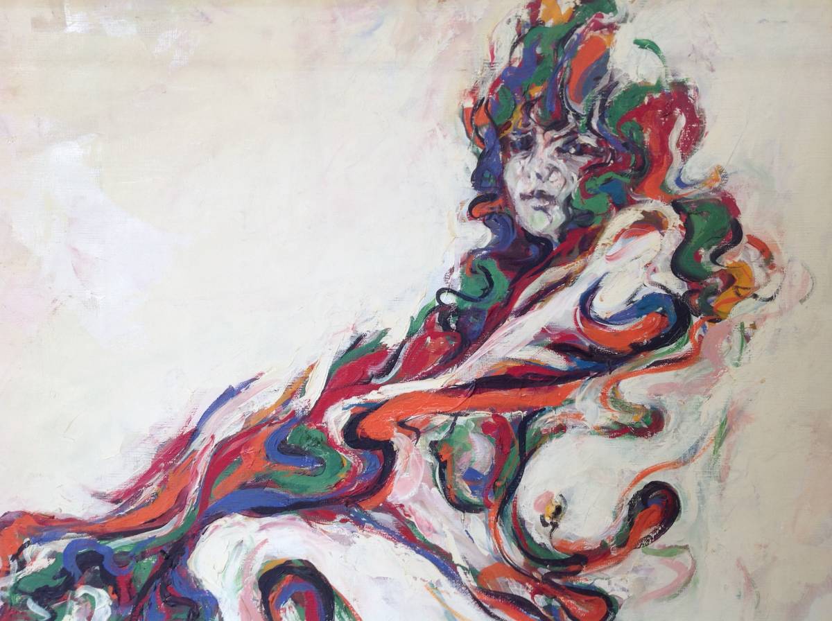 油彩画 F40号 遠藤晴夫 タイトル無し 女性画 真作保証 絵画 油絵  