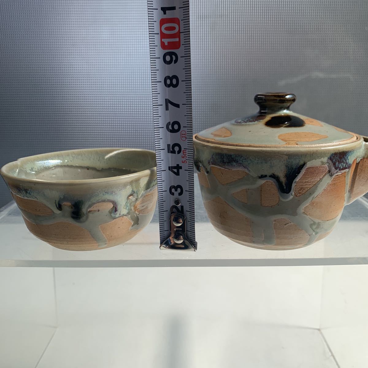 煎茶道具 急須 温故焼 湯呑五客 茶器揃い 在銘 煎茶 金彩 着彩