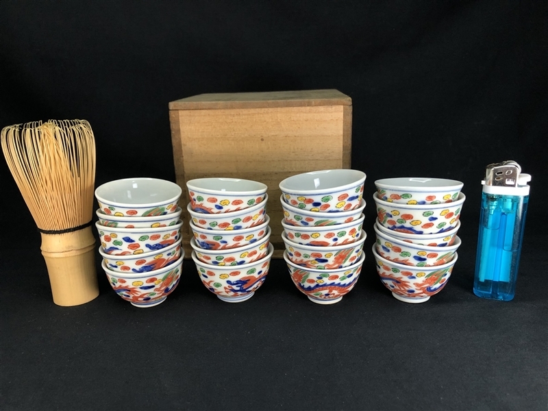 新作入荷，大人気 245【我楽多】 時代物 九谷焼 酒器 盃 20客 色絵 龍