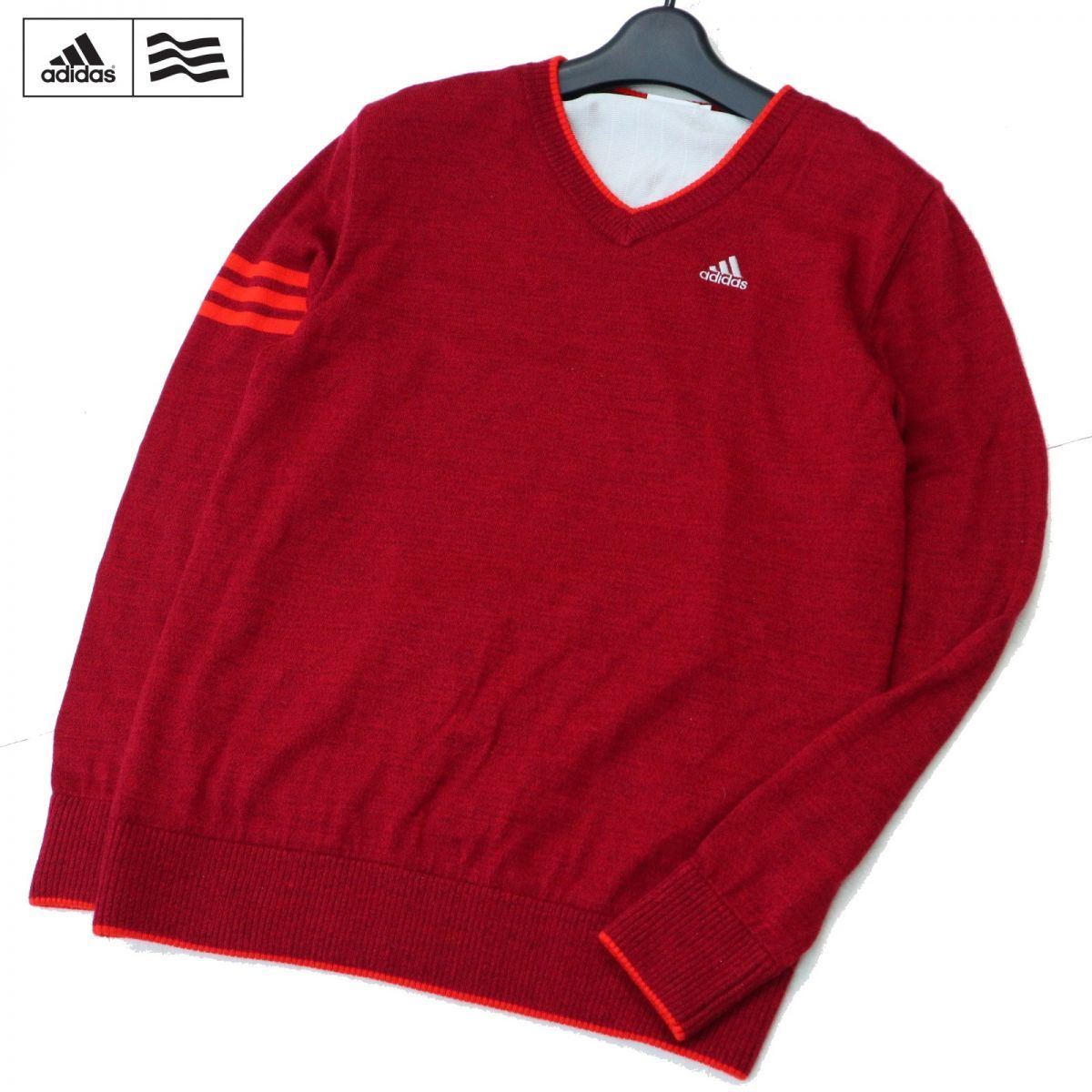  16AW adidas GOLF アディダス ゴルフ ロゴ刺繍 3本ライン Vネック ウール ニット セーター Sz.M メンズ 赤 c610ta54(セーター)｜売買されたオークション情報、yahooの商品情報をアーカイブ公開 - オーク セーター