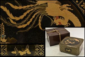 ▽良▽明治大正時代鳳凰金蒔絵喰籠 茶道具