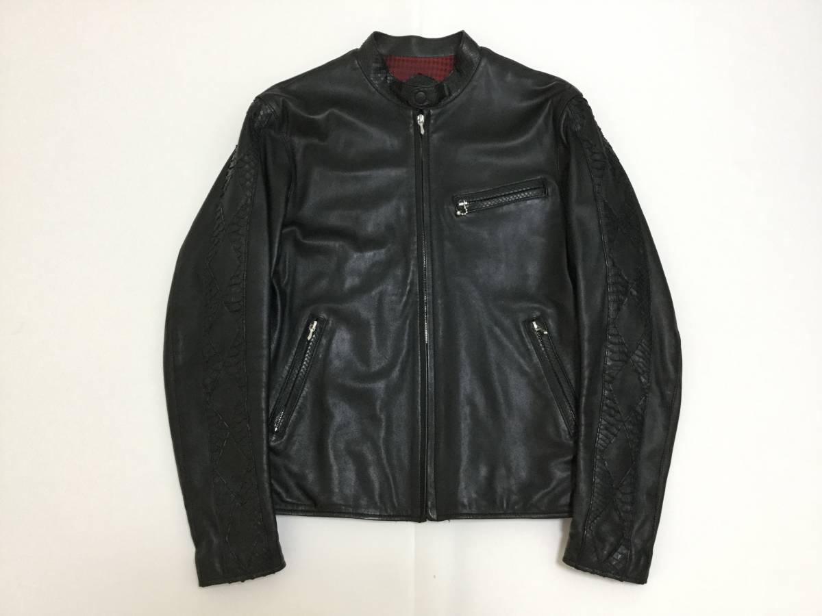 美品 RJB フラットヘッド LJ202 パイソンxラムレザー ライダースジャケット 38 定価330000