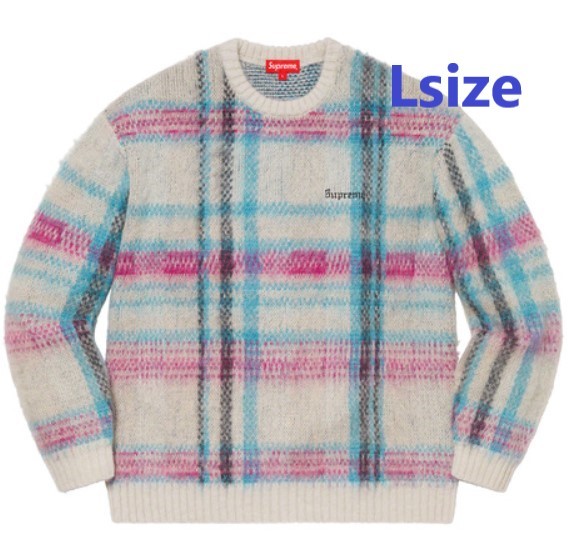 ONLINE購入 【新品未使用】 Lサイズ 20AW Supreme Brushed Plaid Sweater White シュプリーム ブラッシュド プレイド セーター 