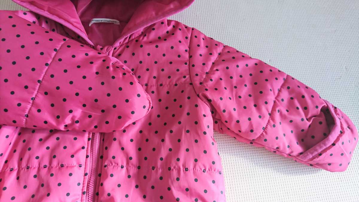 ピンクドット柄女の子ジャンプスーツ マフラー2点セット 手袋足袋付き 防寒スキーウェアつなぎ ピンク 黒ハートぼんぼり 90cm 中綿 90 85 94cm 売買されたオークション情報 Yahooの商品情報をアーカイブ公開 オークファン Aucfan Com
