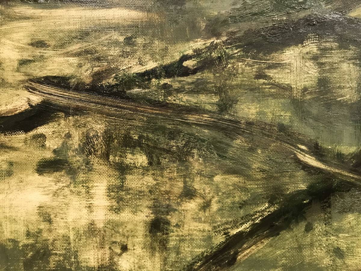 直筆サイン 裏書き有り 真作保証栗原一郎「風景」油彩4号 絵画 額装 真