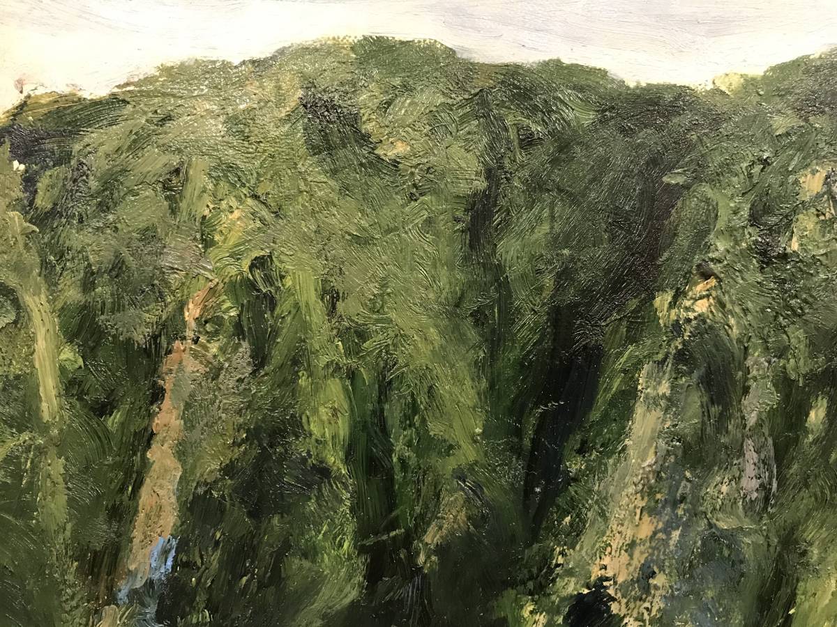 直筆サイン 裏書き有り 真作保証栗原一郎「風景」油彩4号 絵画 額装 真