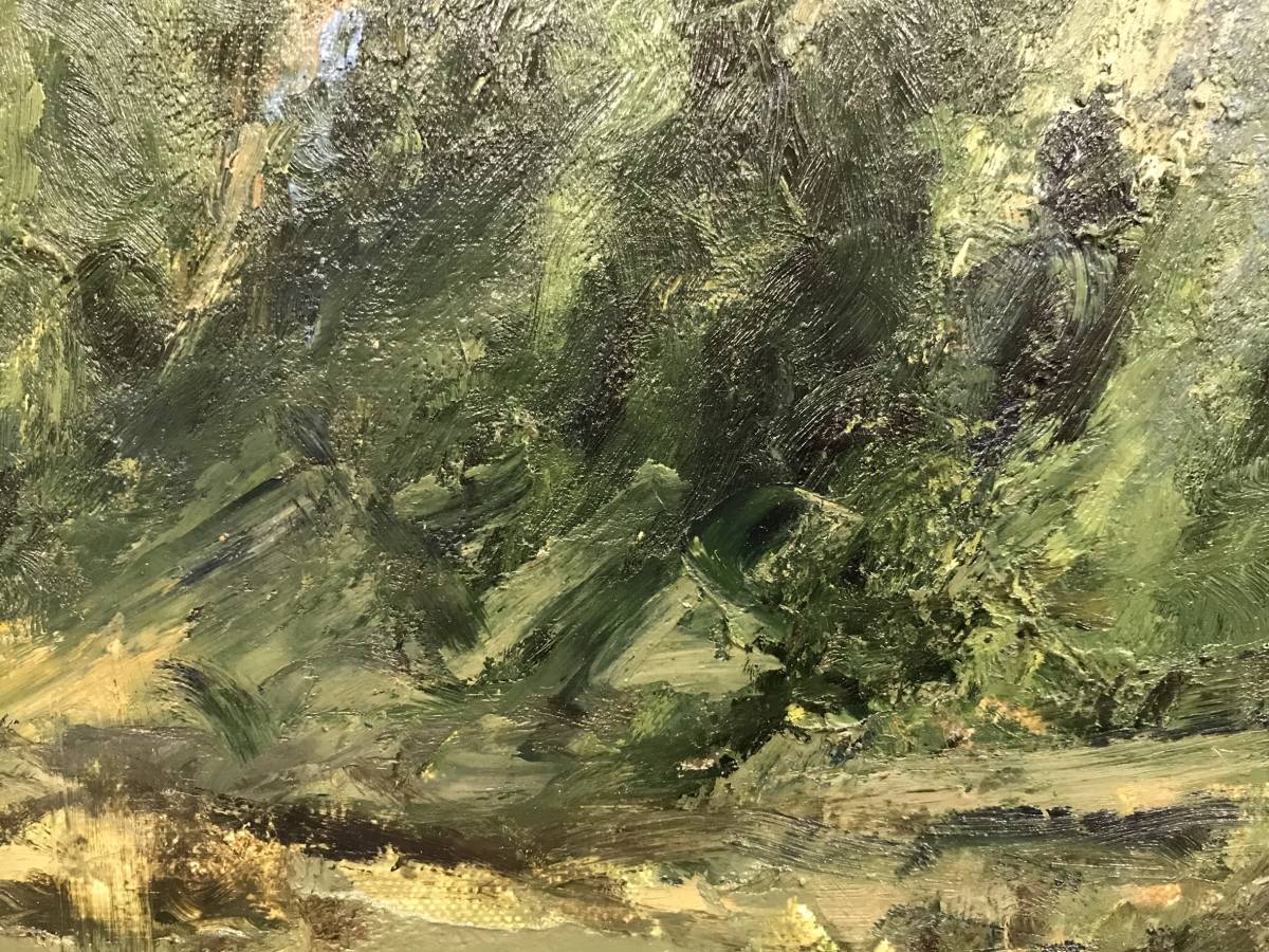 直筆サイン 裏書き有り 真作保証栗原一郎「風景」油彩4号 絵画 額装 真
