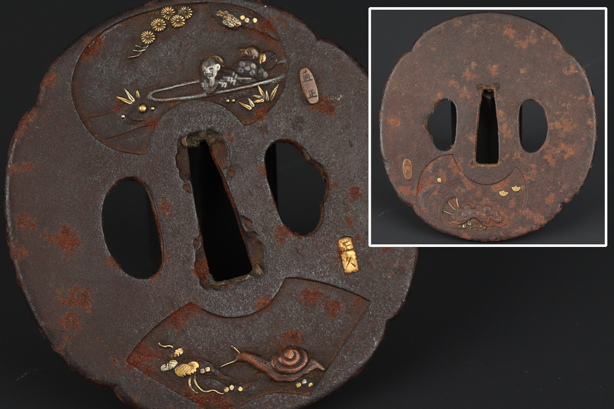 竹光】時代拵え 脇差 本歌鉄鍔 鶯形目貫 価格）販売品 鍔トップ