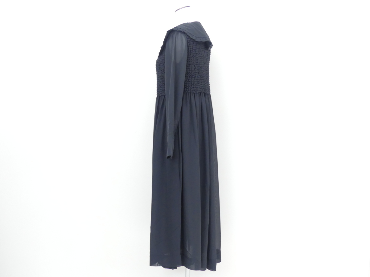 GANNI ガニー ラッフルカラースモックシフォンドレス 32 ブラック  