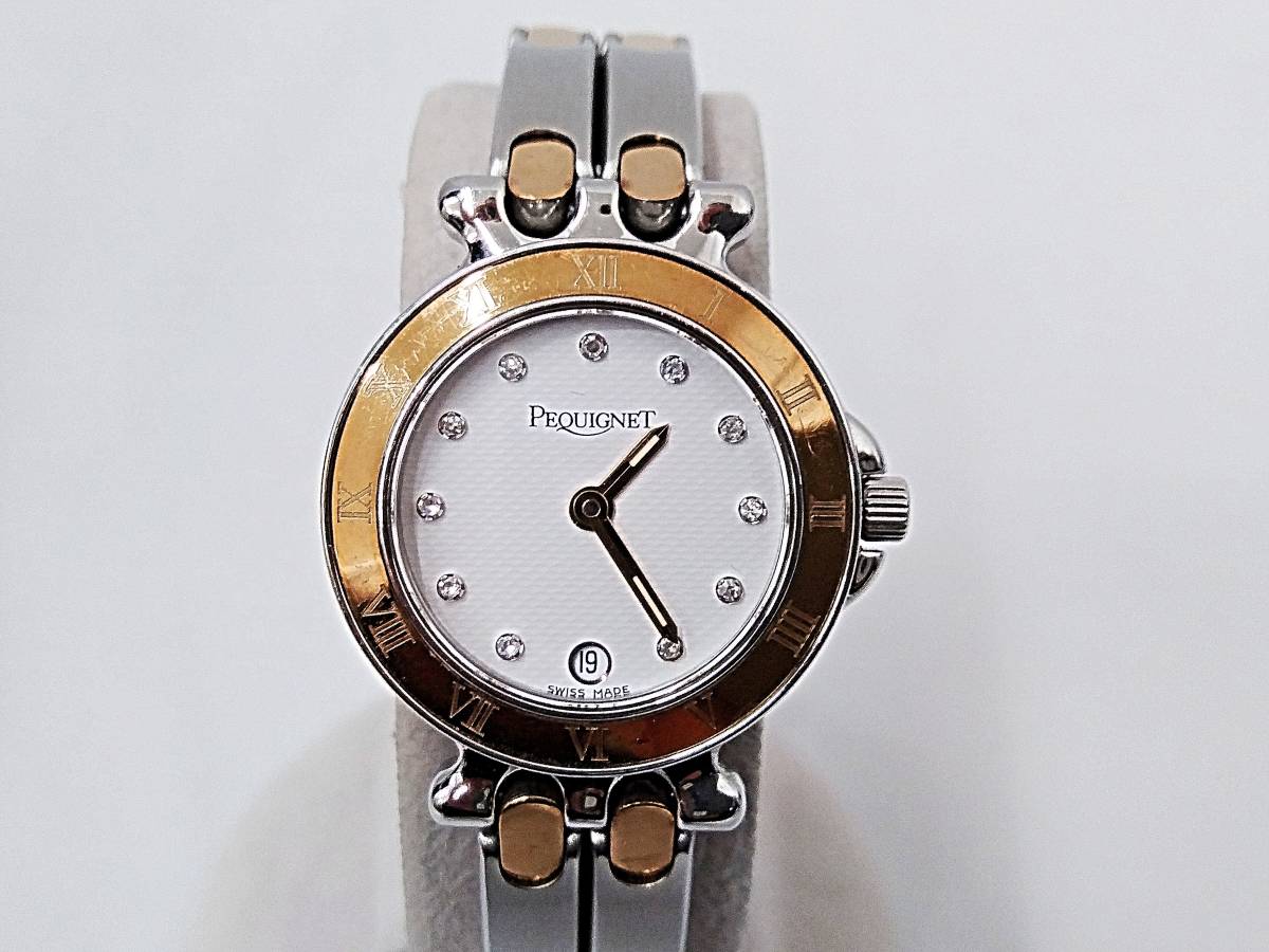 ペキネ腕時計 モーリア 美品 11Pダイヤモンド 18KT レディースクォーツ