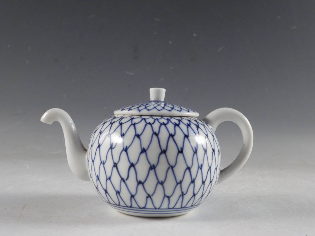 ◇栄◇平安 瑞光 造 染付 網目文 急須 煎茶道具 無傷完品