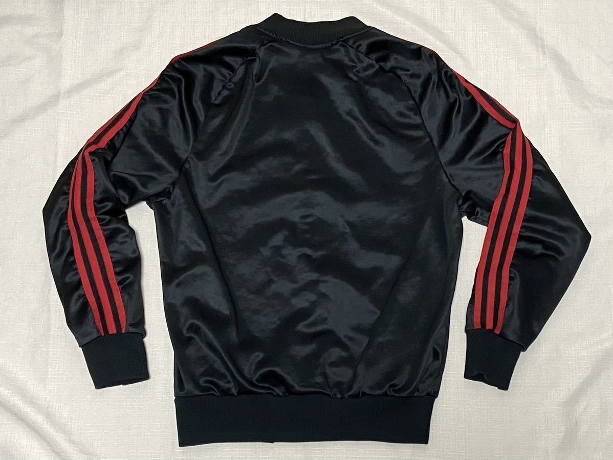80sビンテージ adidas USA製 スナップボタン 黒 赤 トレフォイルロゴ 