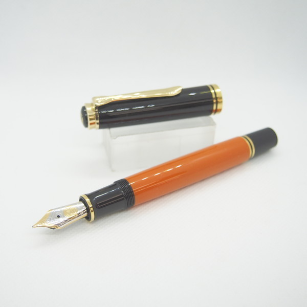 ●0.02 ペリカン 万年筆 ＜ M800 カスタム品 バーントオレンジ ＞ 細字 F 18金 吸入式