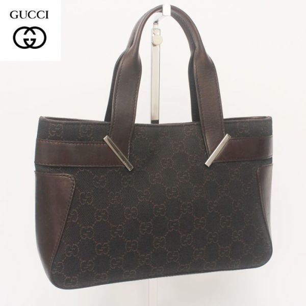 極美品 グッチ GUCCI ミニトートバッグ ショルダーバッグ GGキャンバス ダークブラウン レザー ハンドバッグ