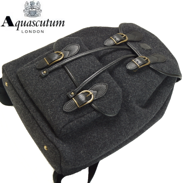 【送料無料，本物保証】 定価 6.6万 アクアスキュータム Aquascutum 高級イタリア製 ウールフェルト&times;本革レザー バックパック リュック 灰チャコール(リュックサック、デイパック)｜売買されたオークション情報、y リュックサック、デイパック