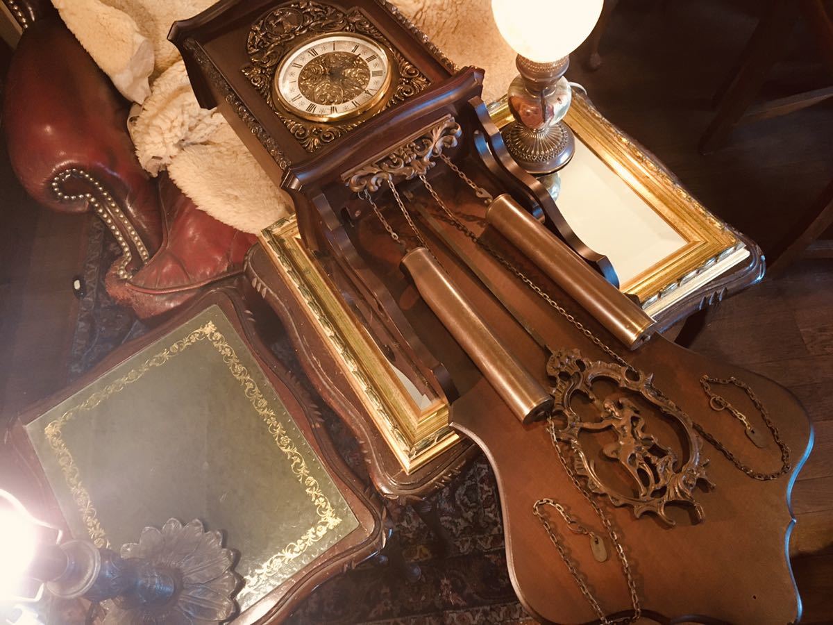 湯布院アンティーク 高級ドイツ製 壁掛け時計 柱時計 振り子時計 木製真鍮