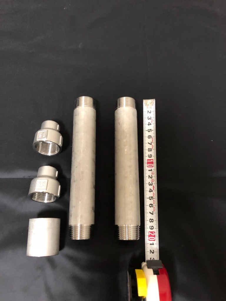 ステンレス304 パイプ　25A 200mm ，15A両ねじニップル、異径ソケット25A/15A、継手25A　未使用
