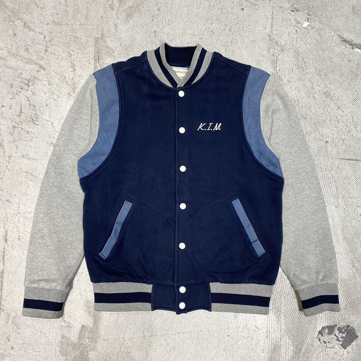 15aw 名作 MAISON KITSUNE メゾンキツネ キツネ スウェット スタジャン 切り替え バック 刺繍 BRUSH MOLLETON TEDDY テディ サイズ S