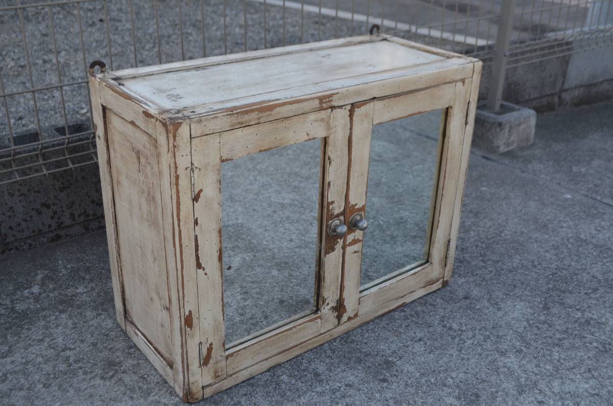 フランス アンティーク　ミルクペイント 木製 ショーケース 吊り棚 Shabby chic シャビー イ