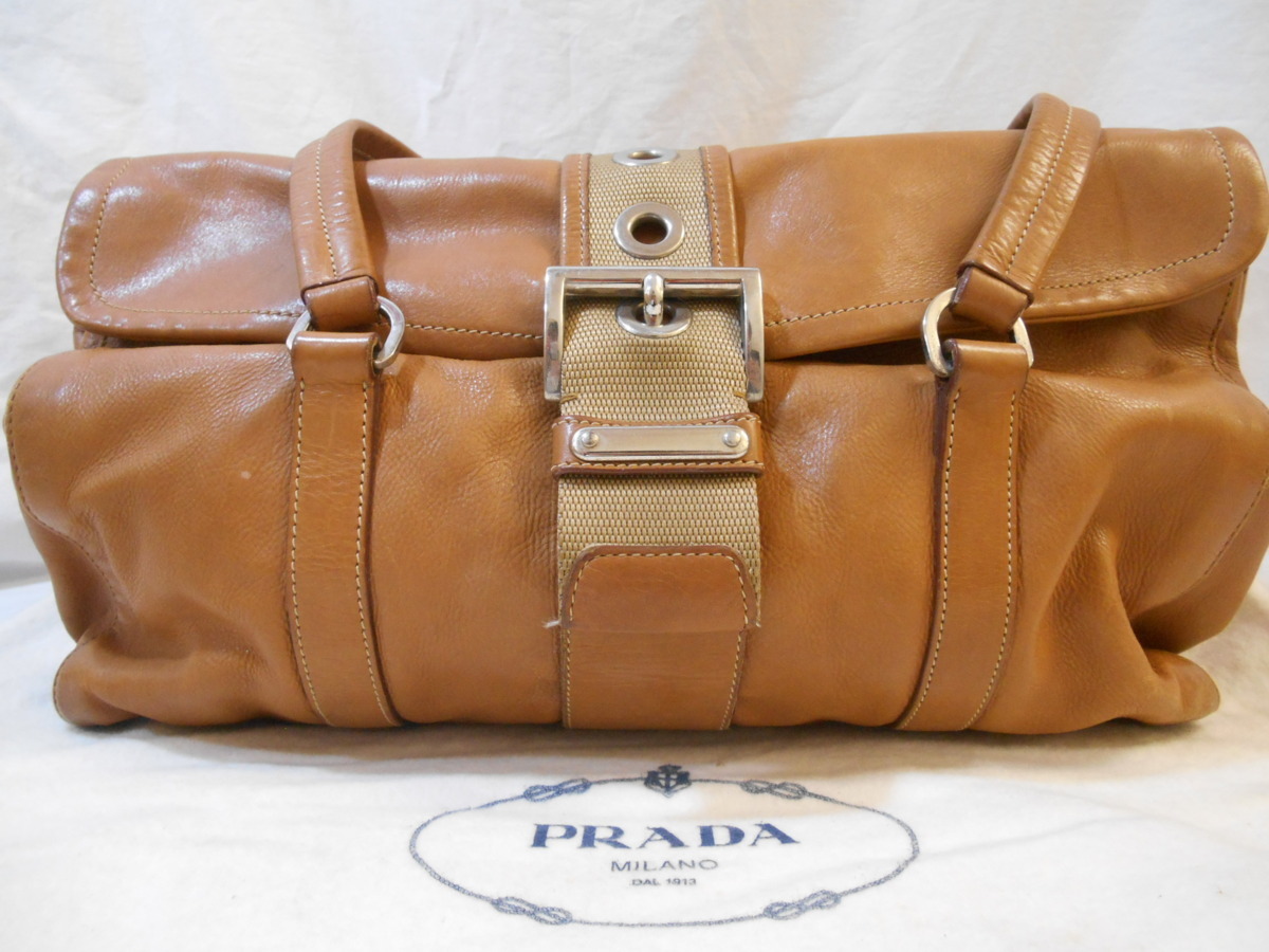 ◇PRADA プラダ レザー ミニ ボストン バッグ キャメル 保存袋付き◇/G 