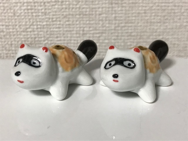 当時物 陶器製 ぶんぶくちゃがま タヌキの箸置 2個セット 分福茶釜